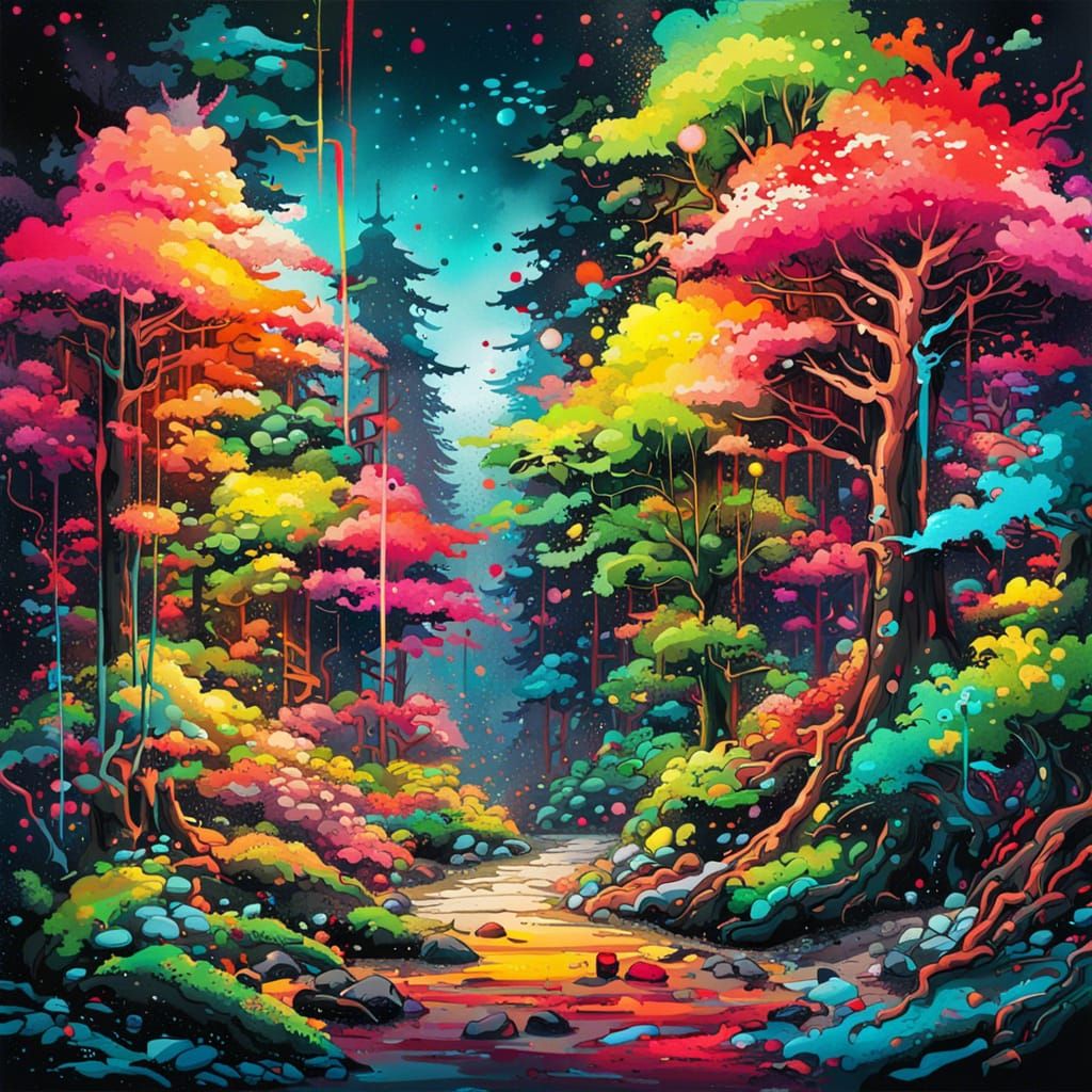 Vibrant Summer Forest in Japanese Art Style