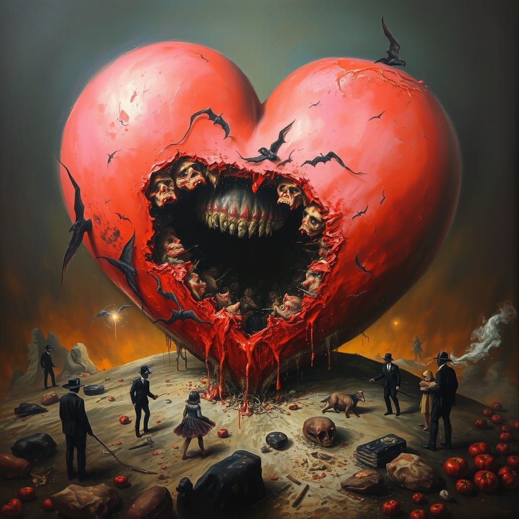 Surreal Horror Valentine's Curse in Melting Oil Style