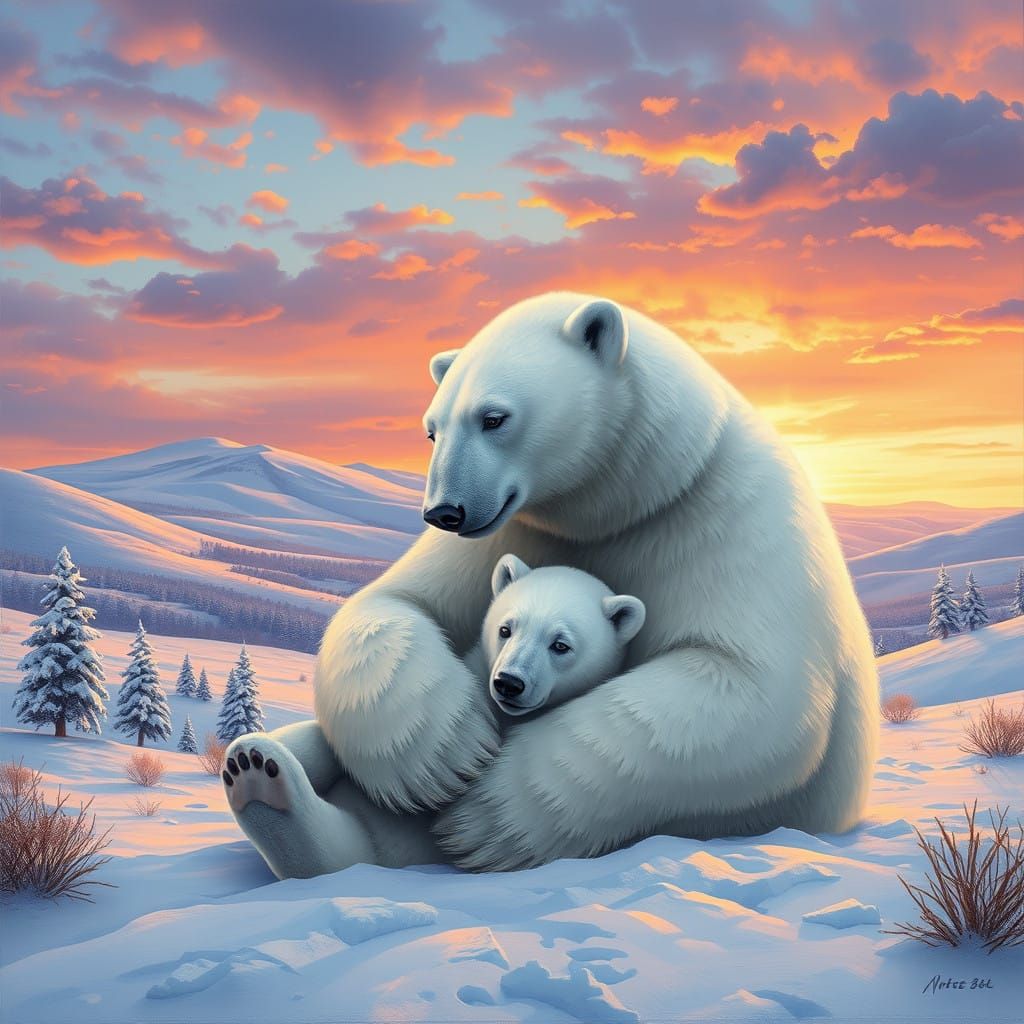 Mother and Child in Cozy Winter Wonderland