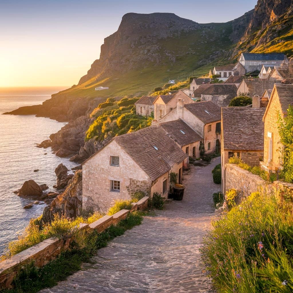 Ancient Coastal Village in Impressive Light