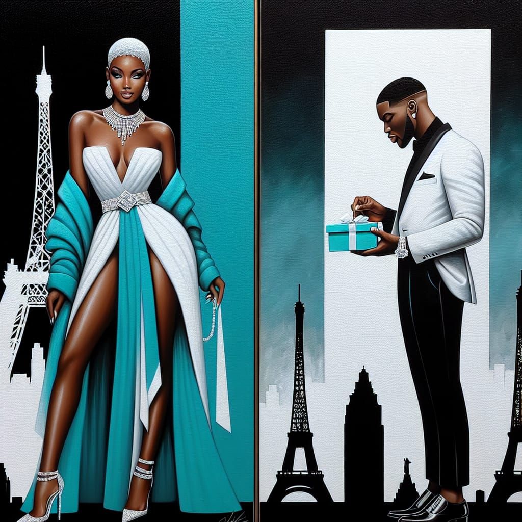 Elegant Couple in Paris with Tiffany's Gift