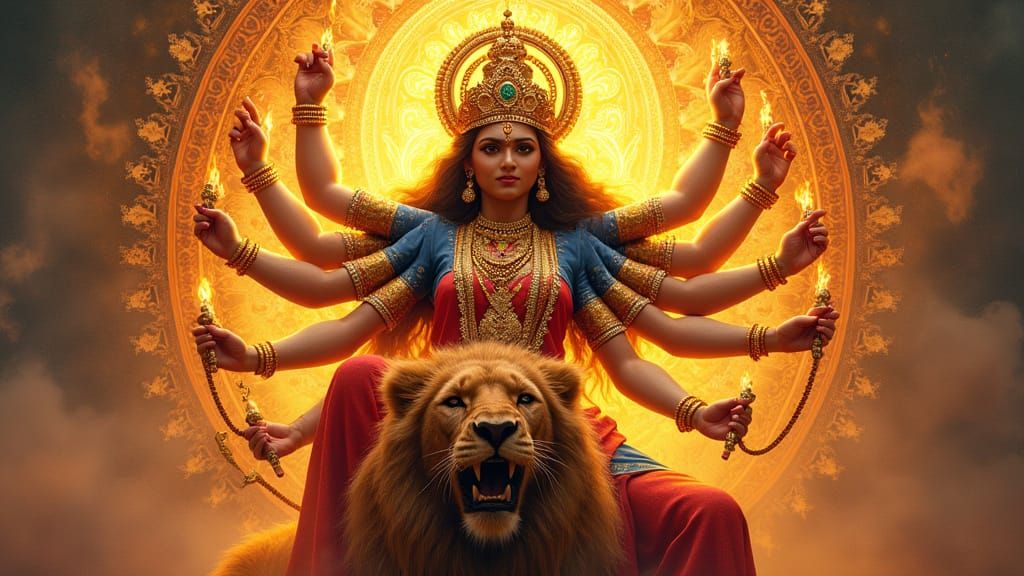 Goddess Durga Embodied in Majestic South Asian Splendor