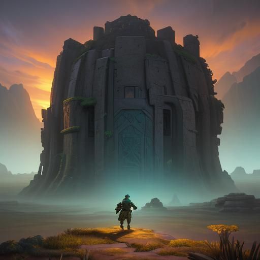 Gnome Artificer Escaping into Neolithic Landscape