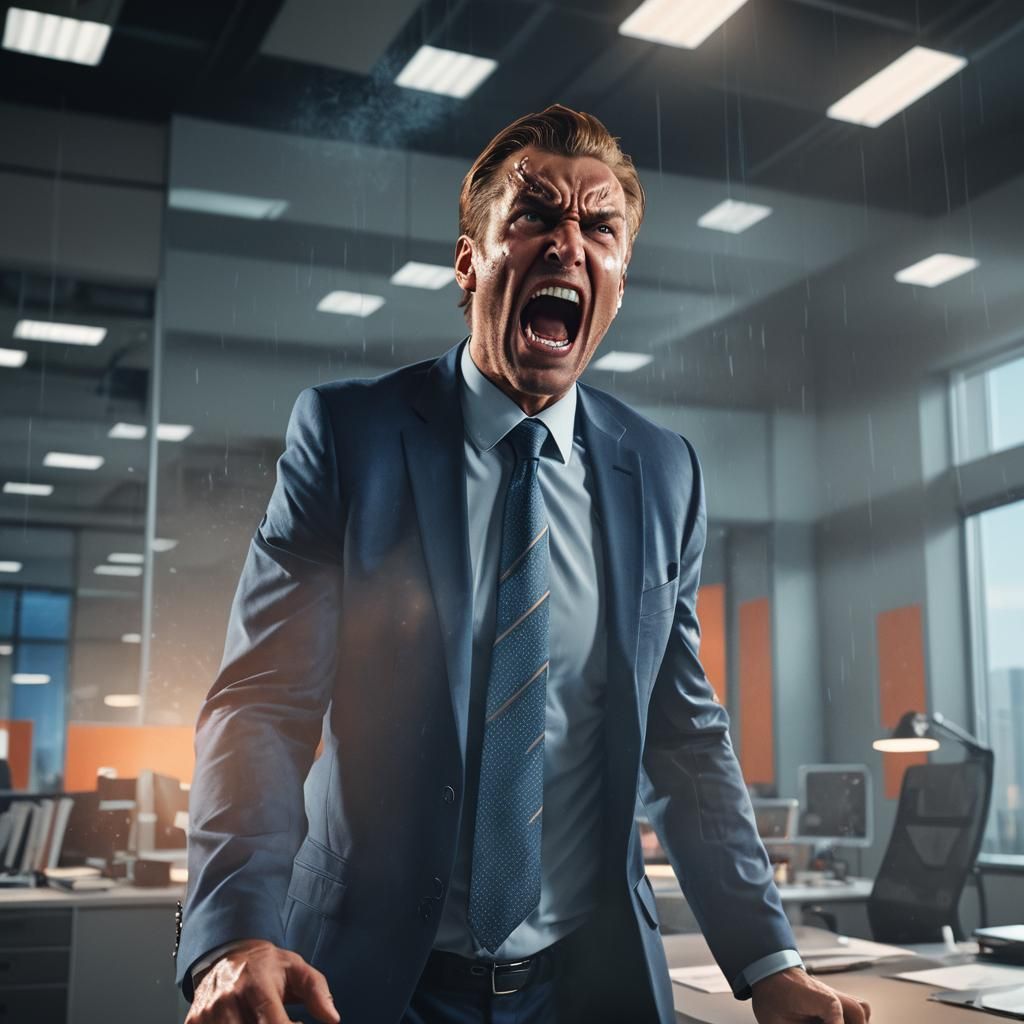 Business Person Screaming in Modern Office: Hyper-Realistic ...