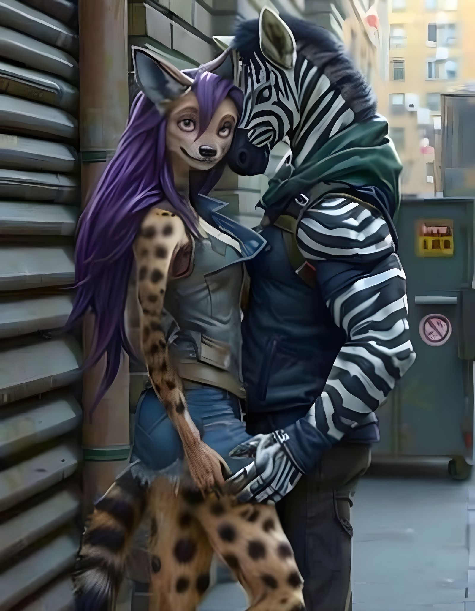 Furry Alleyway Romance in Photorealistic Style