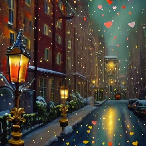 Heartwarming Winter Town in Watercolor Style