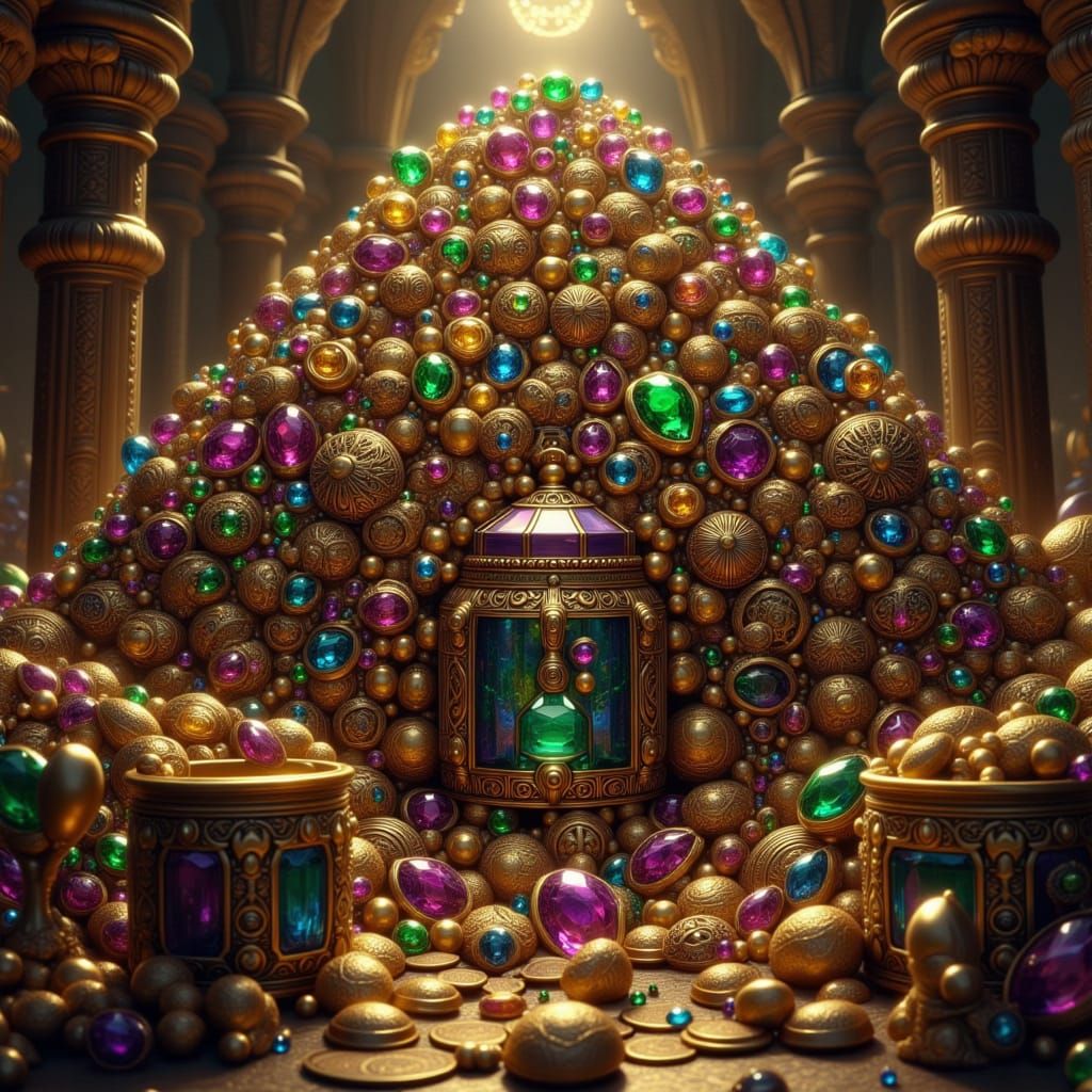 Opulent Treasure Hoard Overflowing with Gold and Jewels