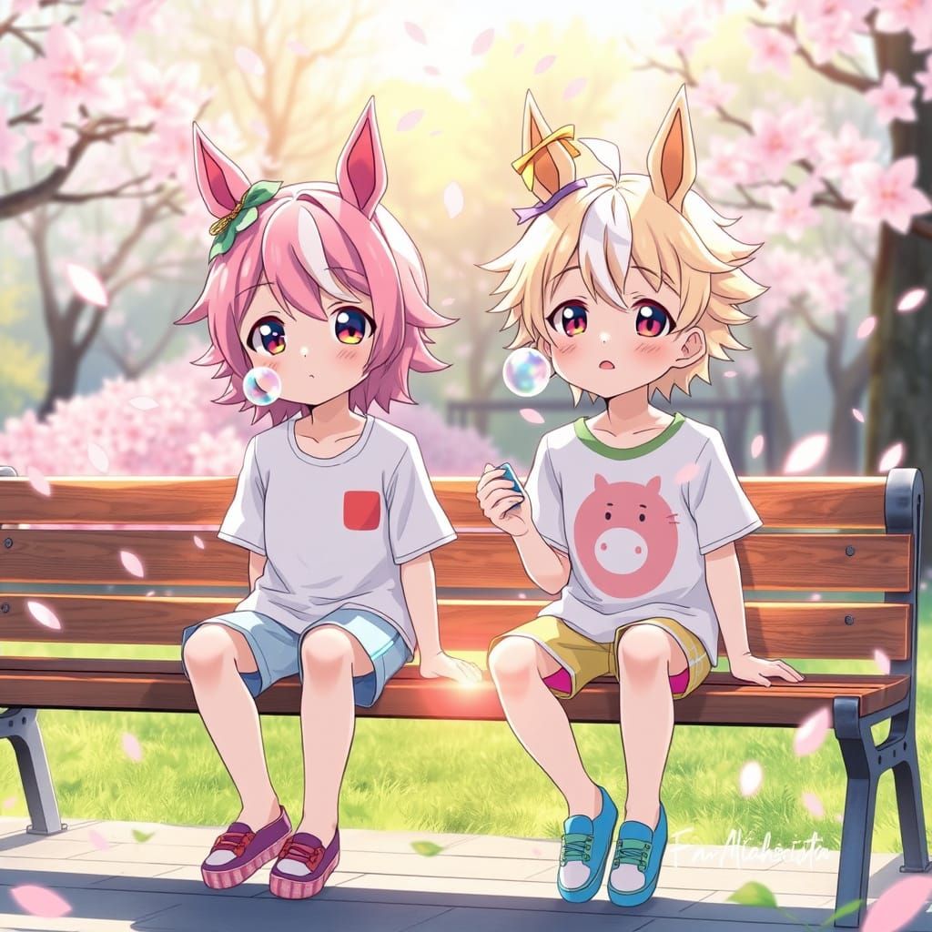 Kawaii Anime Boys in Spring Park
