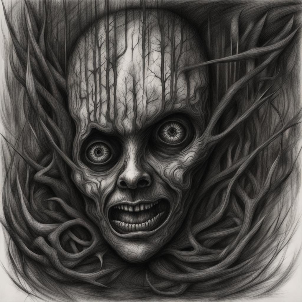 Abstract Horror Pencil Sketch in Black and White