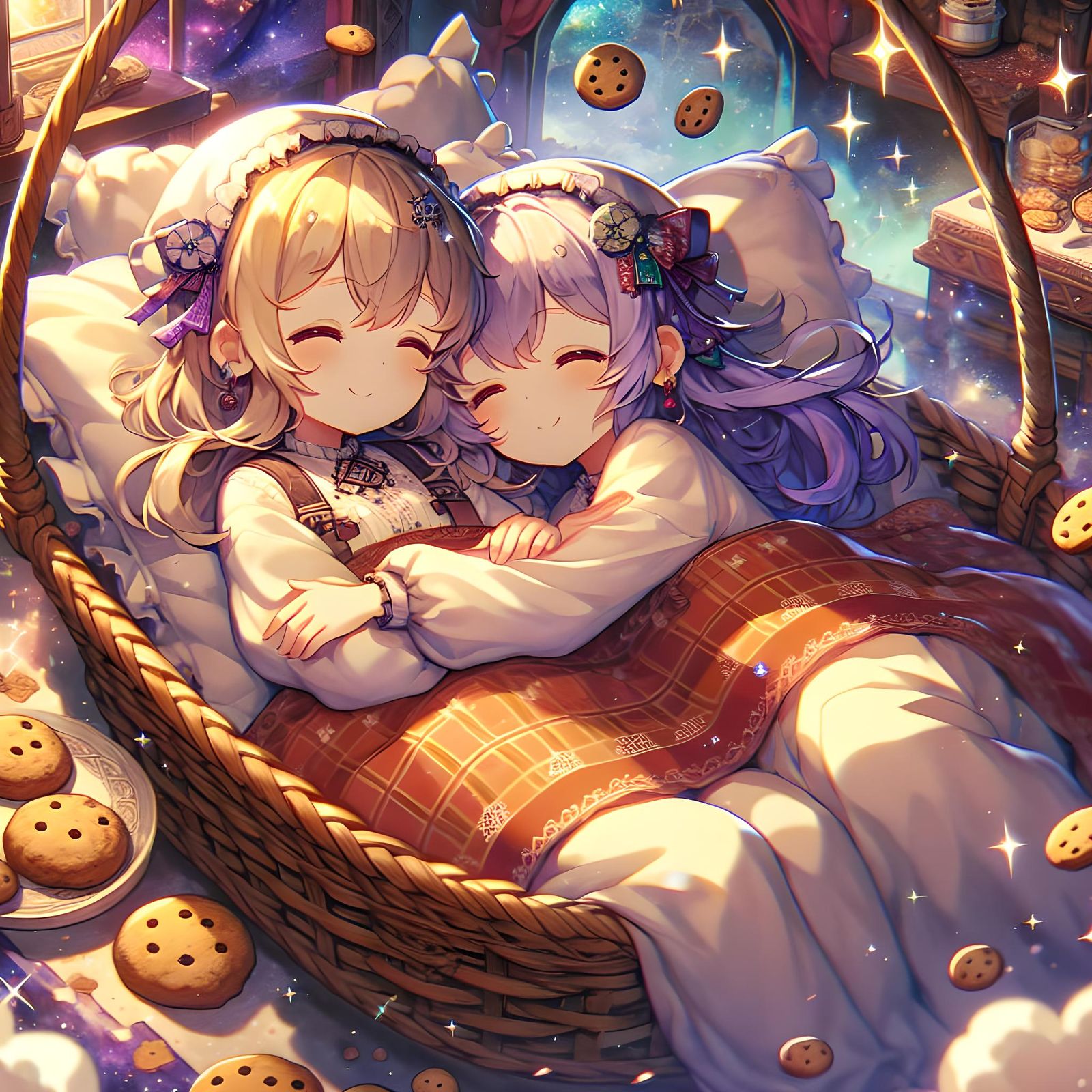 Anime Sisters Sleeping in Magical World