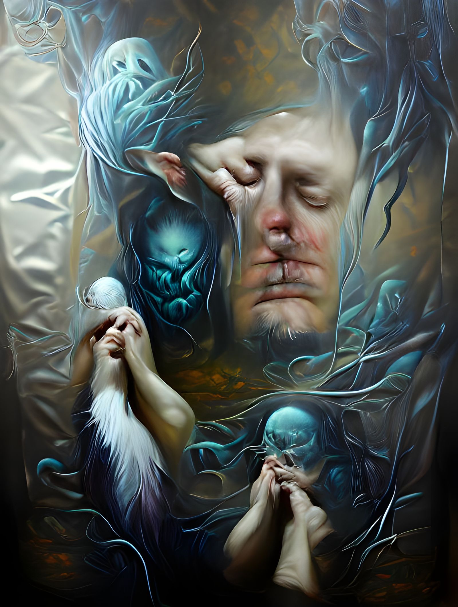 Ethereal Painting of Tormented Sorrow by Rutkowski