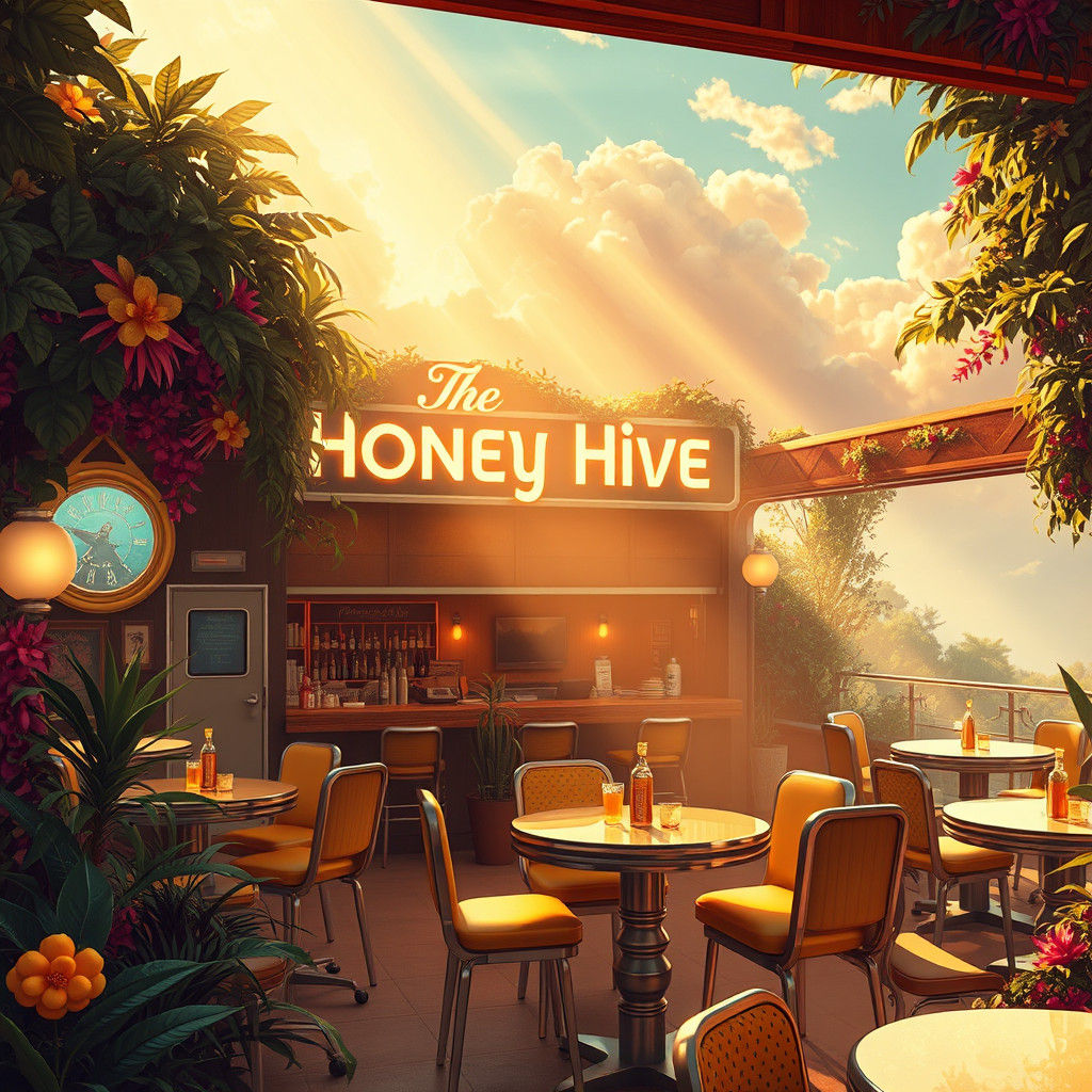 The Honey Hive: 1950s Dive Bar in Divine Sunlight
