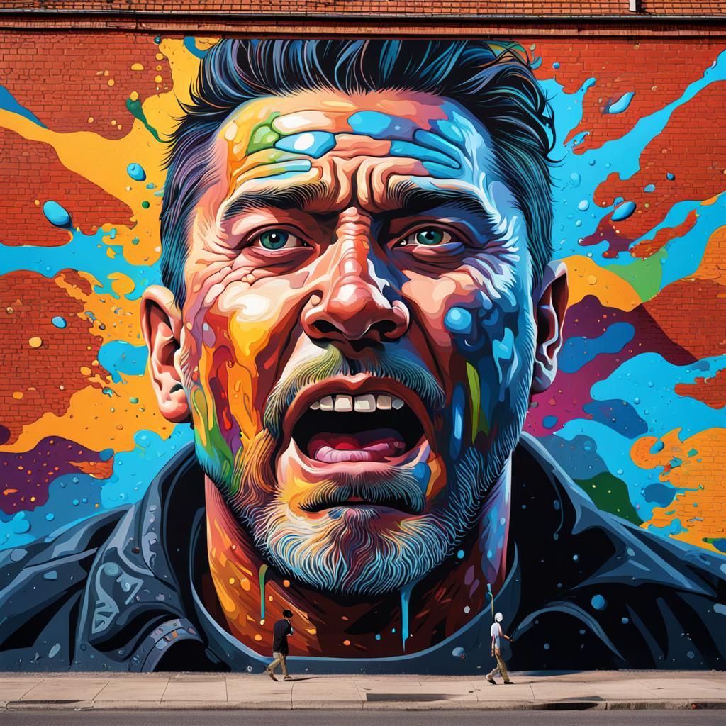 Hyperrealistic Mural Man Splash Art Portrait