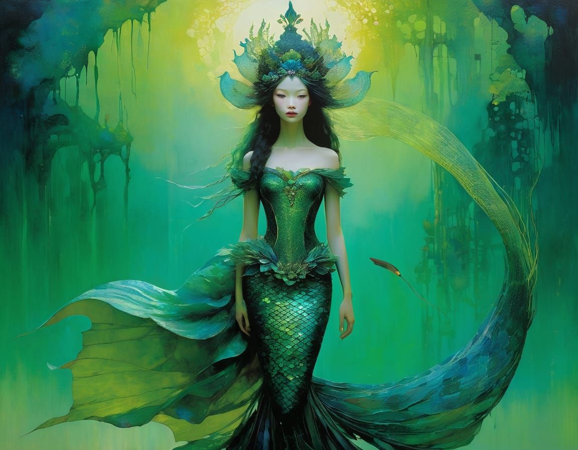 Enchanting Mermaid Princess in Vibrant Neon Sunset