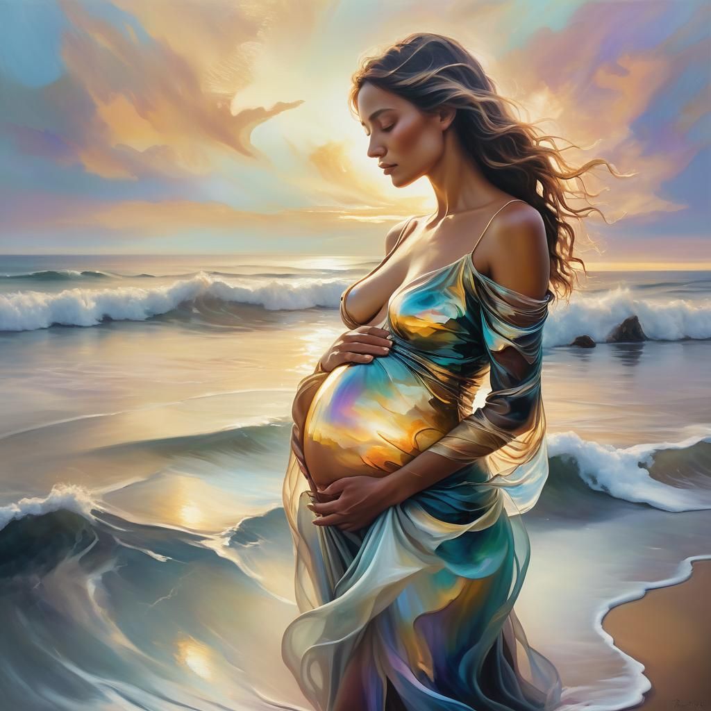 Dreamy Ocean Goddess in Soft Golden Light
