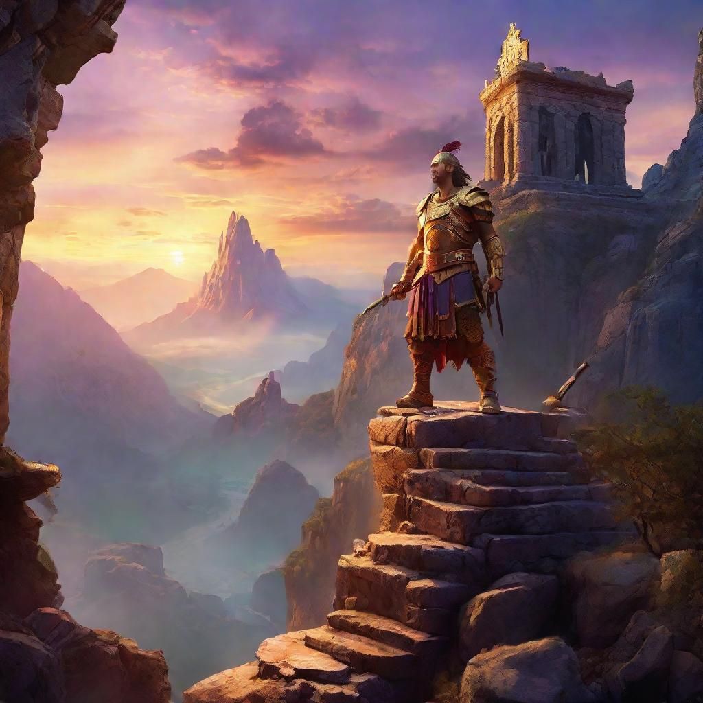 Victorious Warrior on Treasure Mountain: Fantasy Art