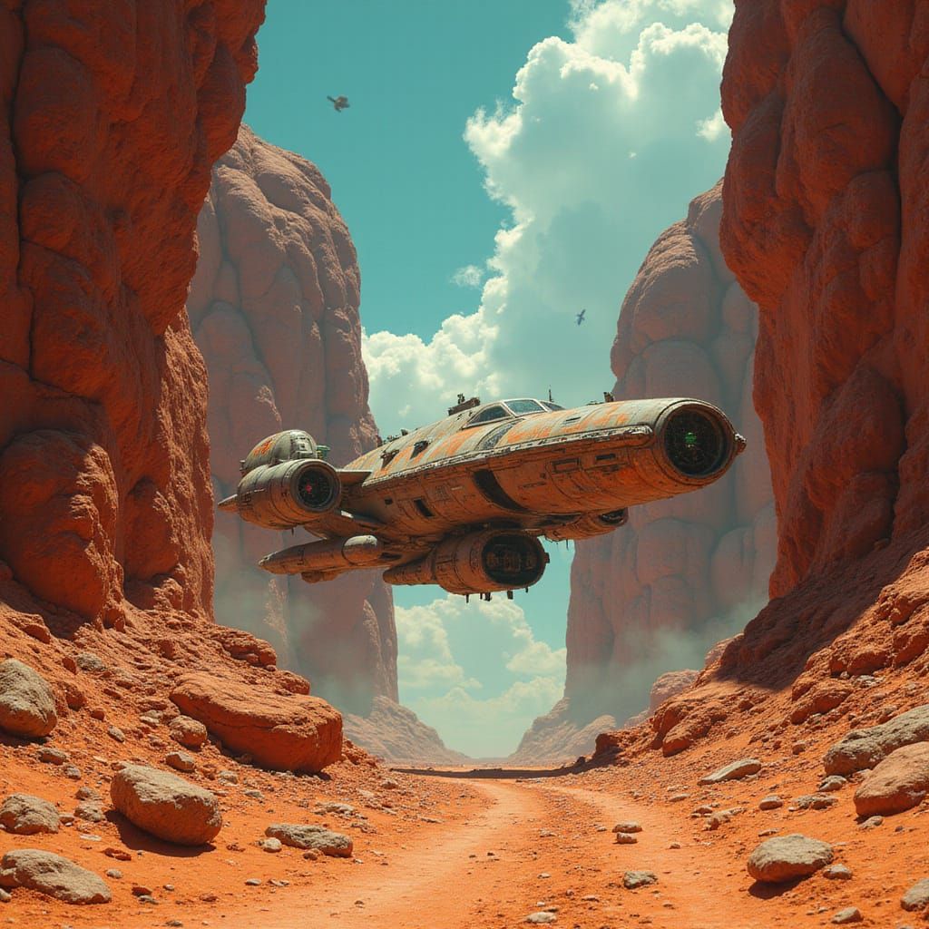 Starship Landing in Desert Canyon: Matte Painting