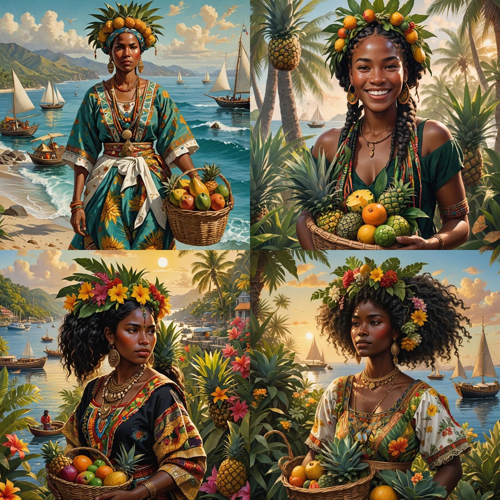Indigenous Woman with Fruit Basket: Hyperdetailed Portrait