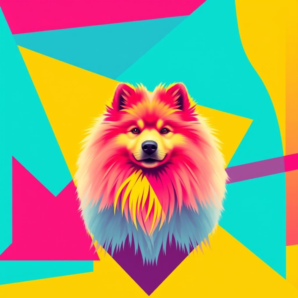 Surreal Samoyed in a Vibrant Bauhaus-Inspired Scene