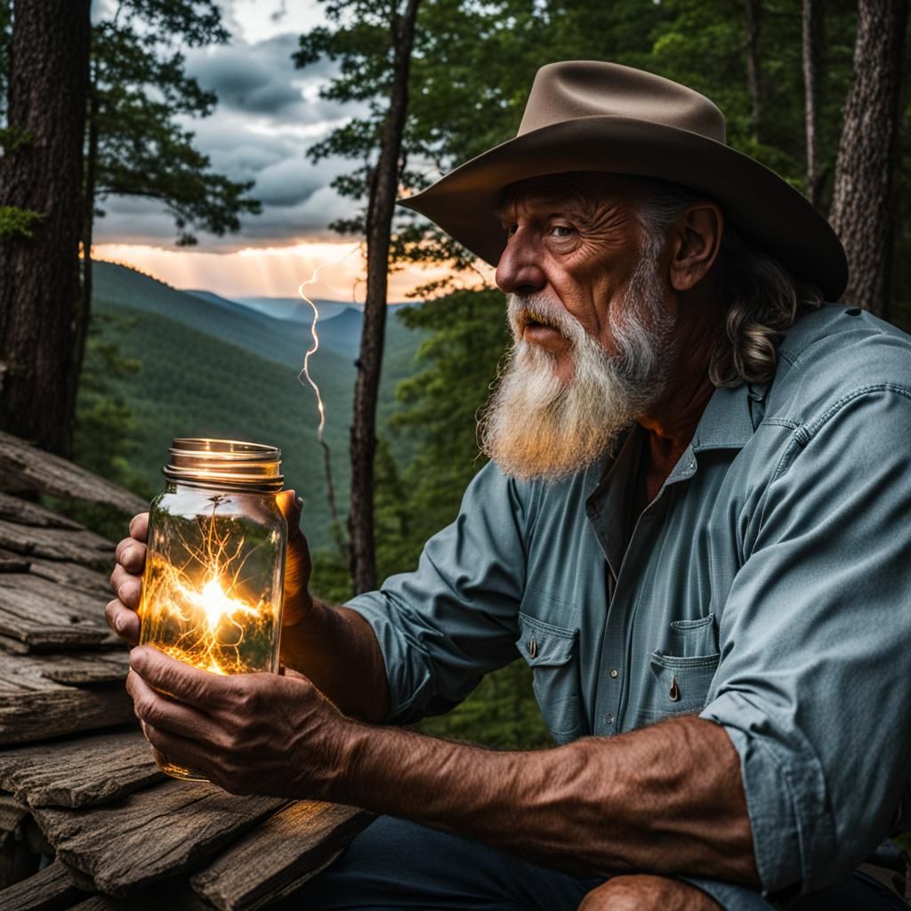 Appalachian Man Drinks Lightning From Mason Jar