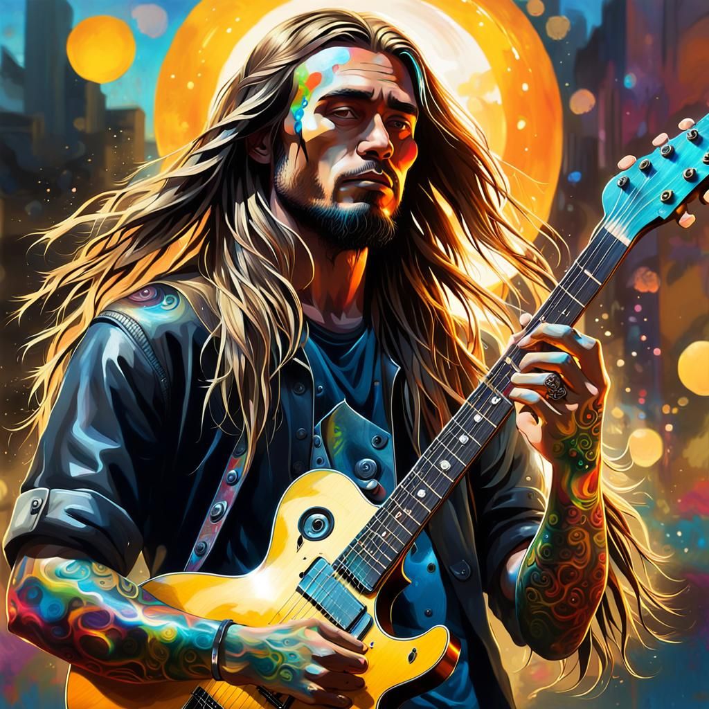 Graffiti Rockstar in Vibrant, Golden Hour Lighting