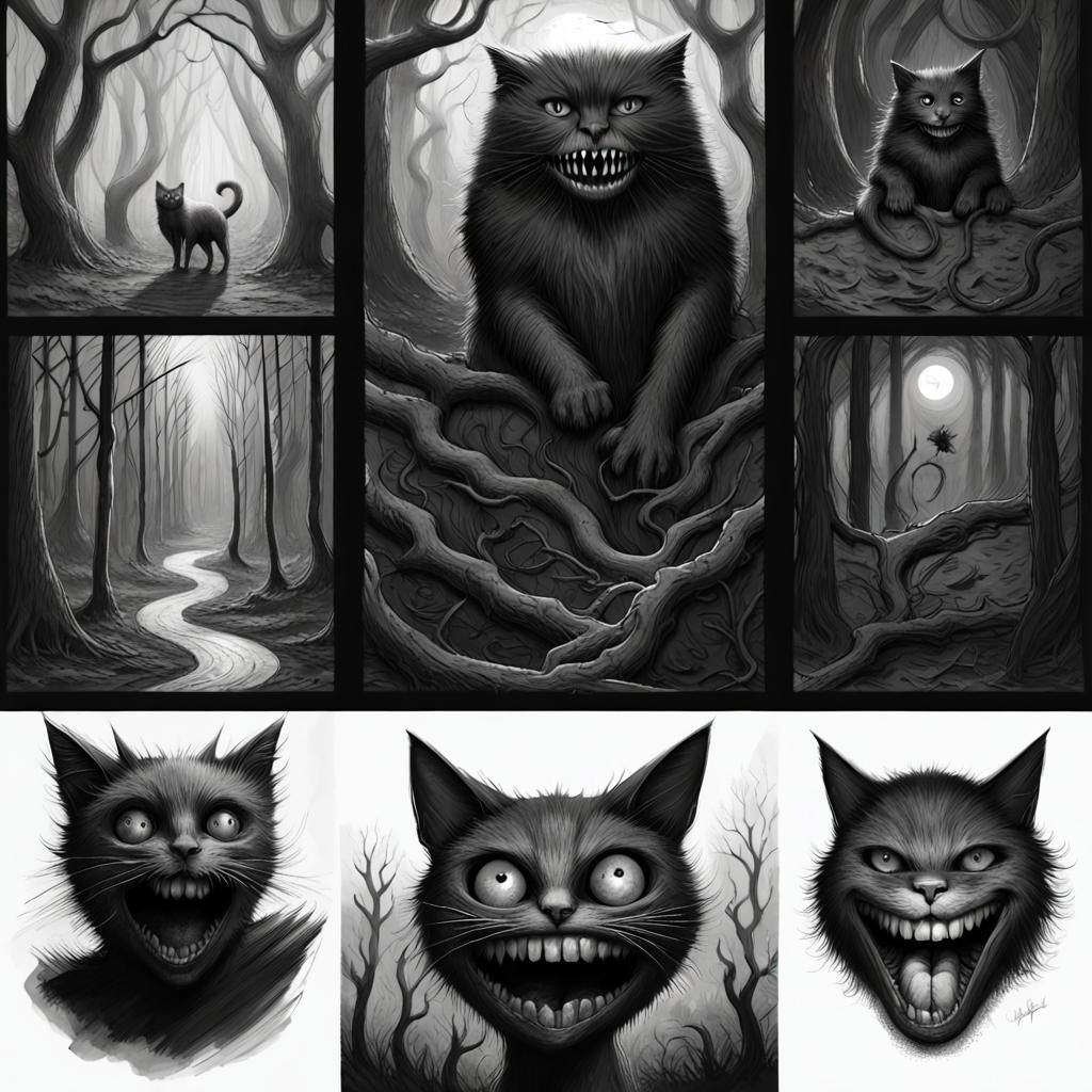 Gothic Black Cat Monster in Charcoal