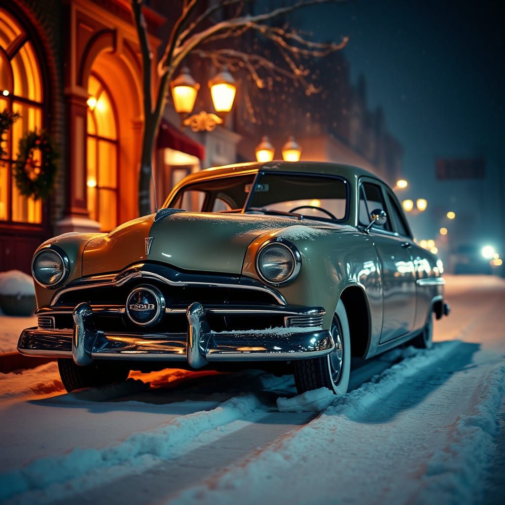 Vintage 1949 Ford Christmas Scene