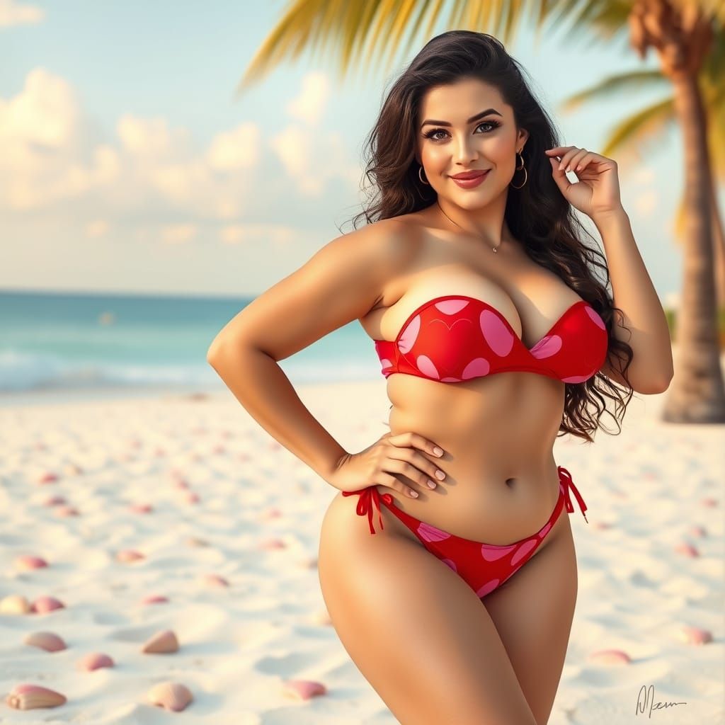 Playful Pin-Up Girl in Heart-Print Bikini