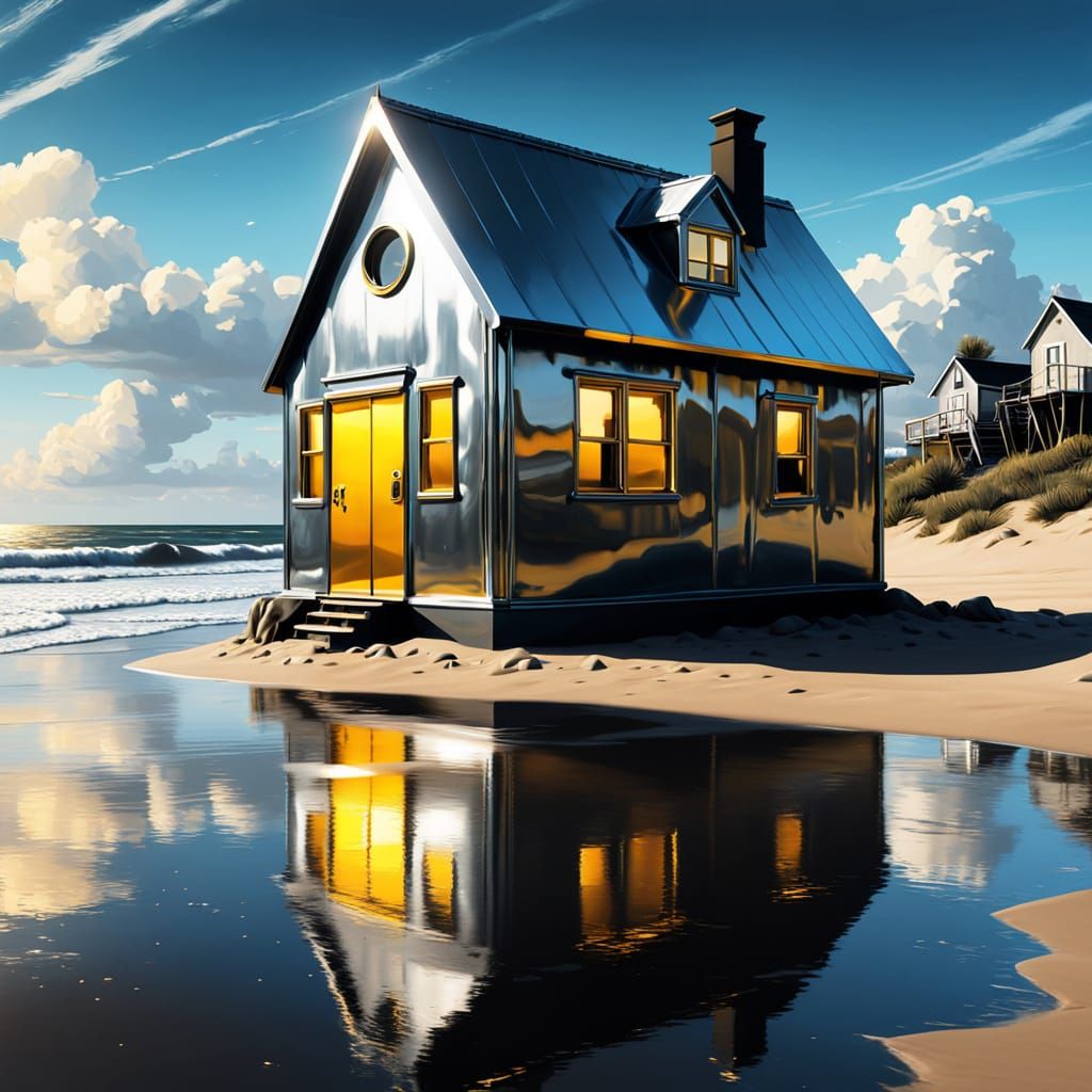 Vibrant Beach House in Hyperrealistic Graffiti Style