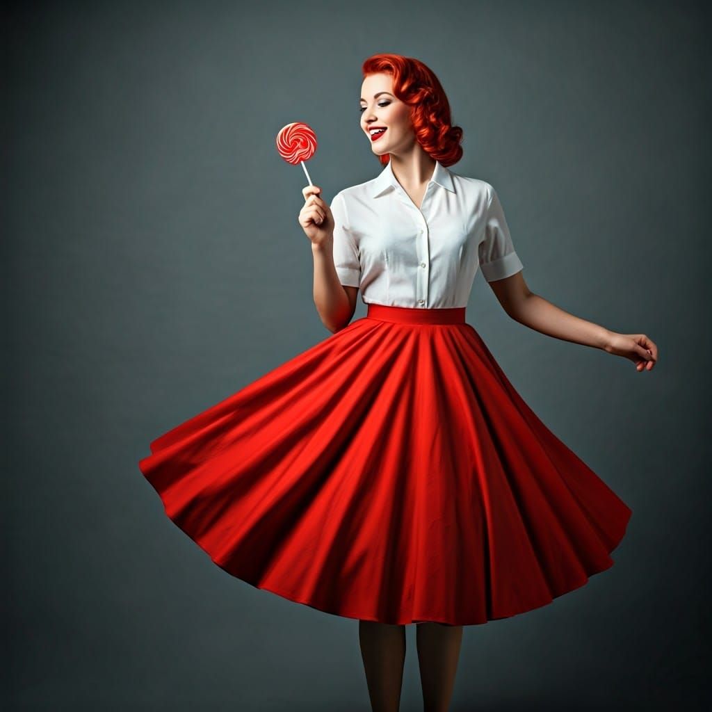 Joyful 1950s Dancer with Lollipop in High Contrast