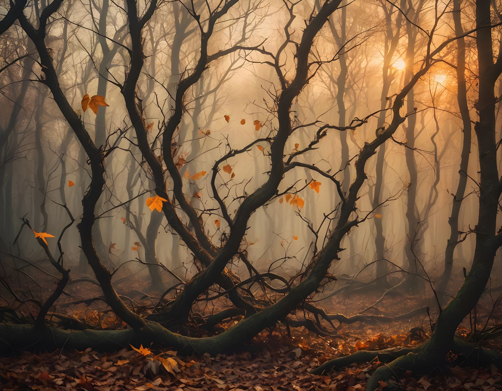 Creepy Autumn Forest Ghost at Sunset