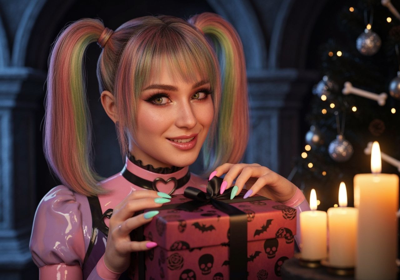 Young Woman with Rainbow Ponytails and Candy-Core Makeup