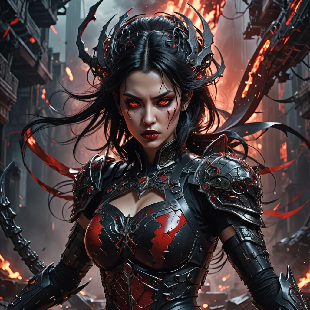 Vampire Warrior in 3D Render with Electronic Components