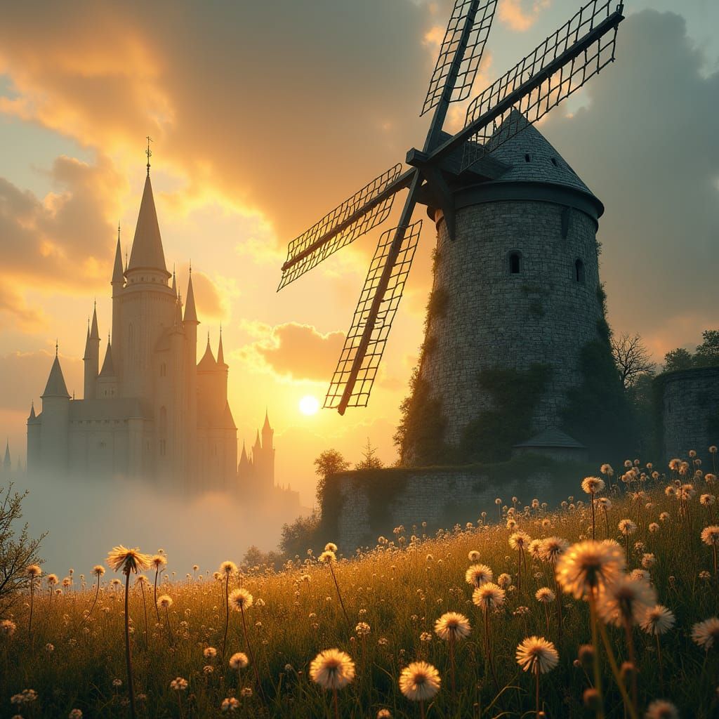 Floating Castle Windmill Scene as Digital Matte Painting