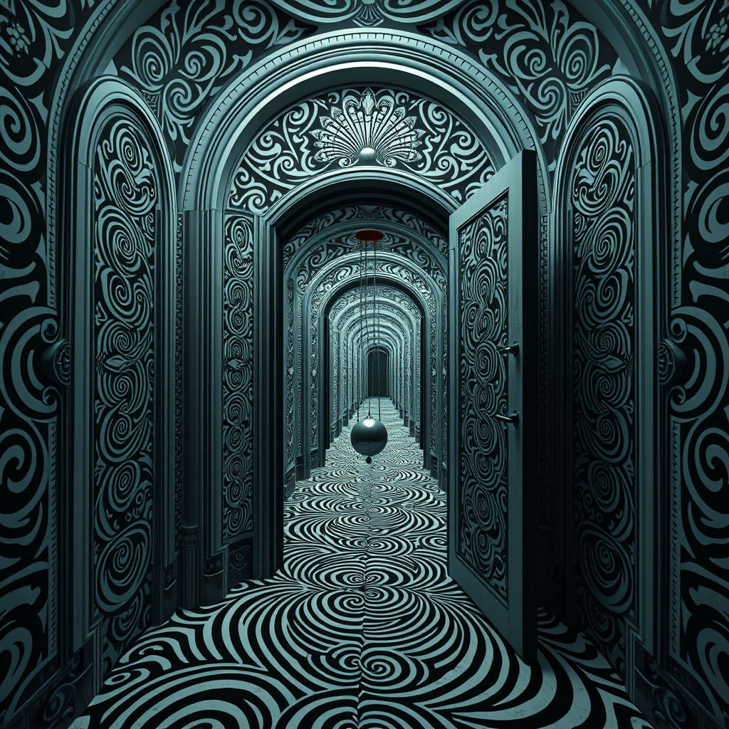 Surreal Art Deco Doorway in Black and White