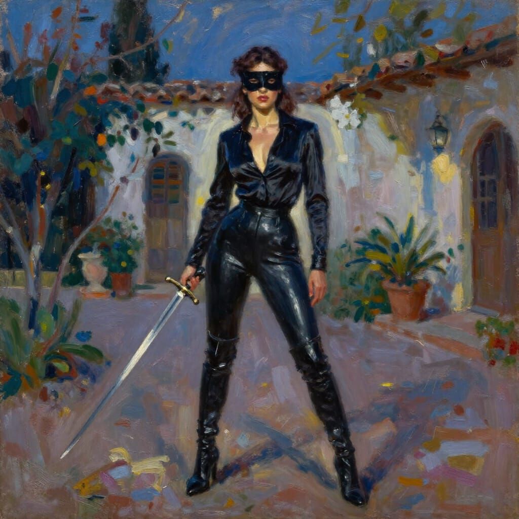 Impressionistic Oil Painting of a Woman with Rapier