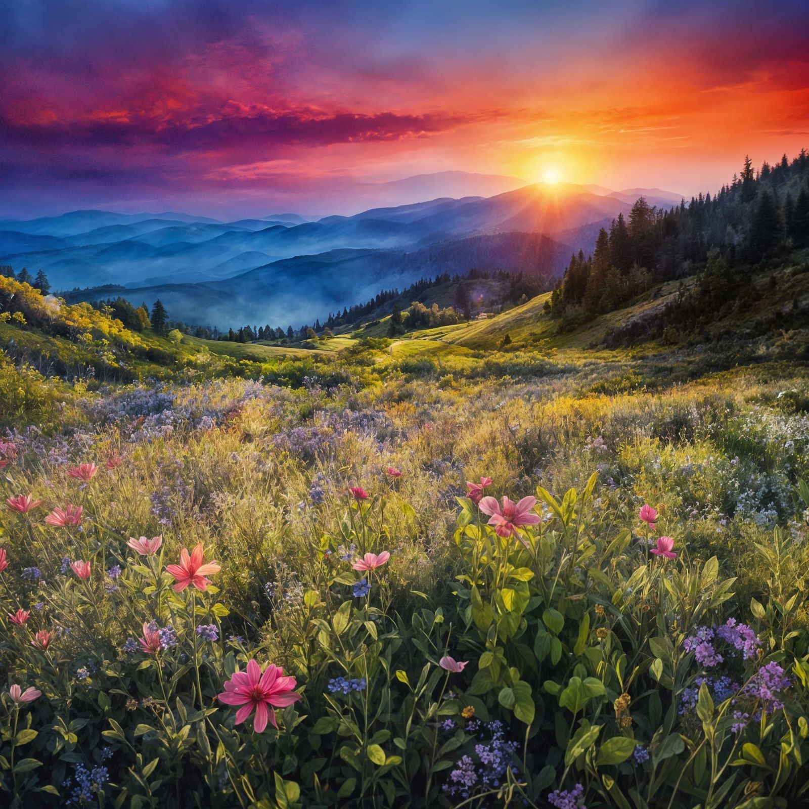 Watercolor Sunrise Landscape with Bokeh