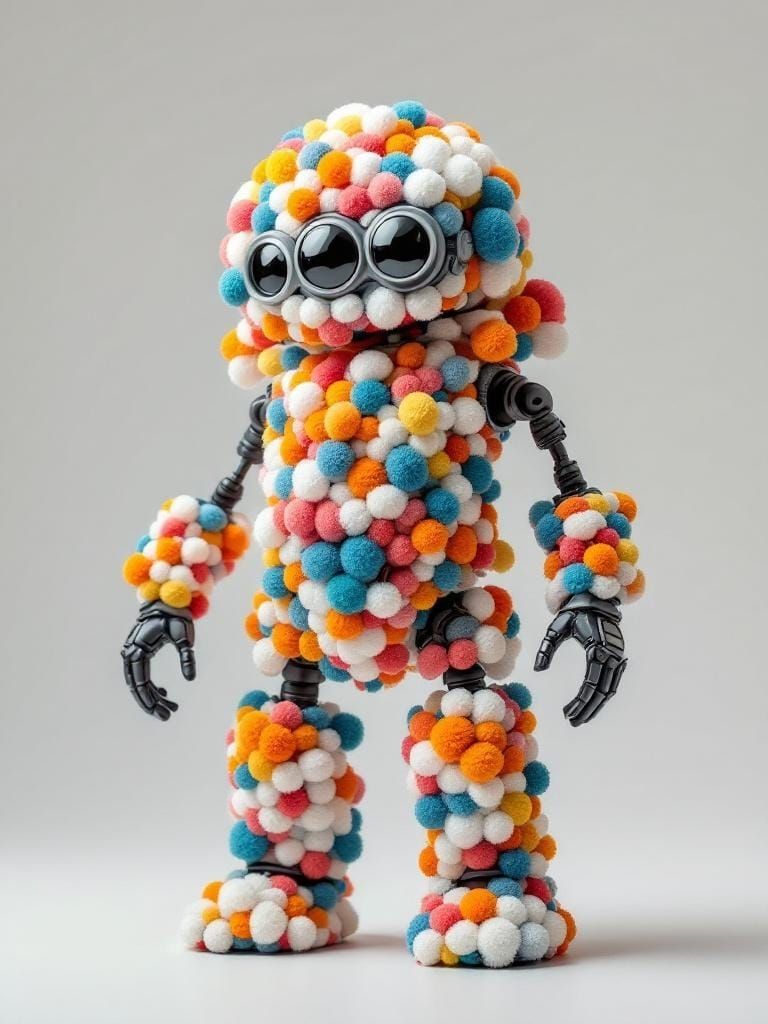 A robot made completely from pom poms