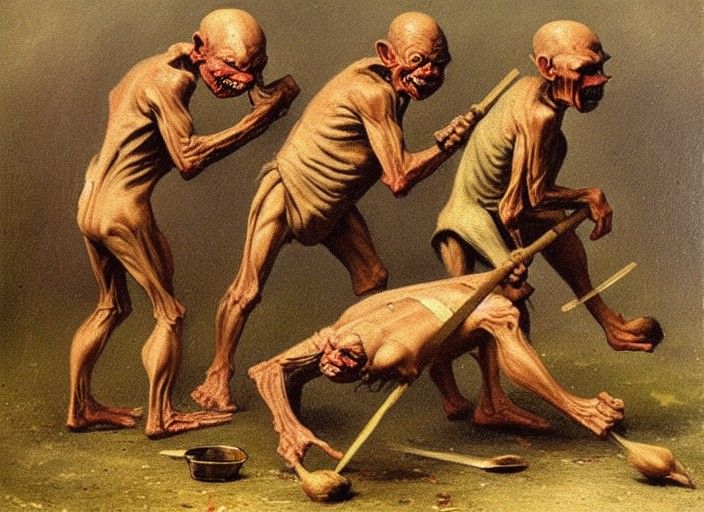 Hobgoblins Skinning Human in Oil Painting Style