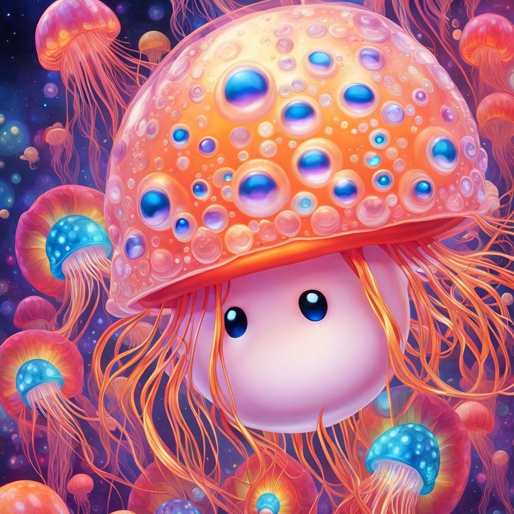 Glowing Jellyfish in Klimt-Inspired Fantasy Art