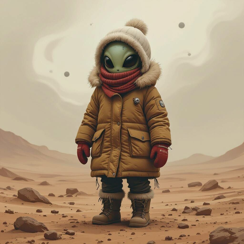 Alien Snowgirl on Barren Planet, Digital Painting