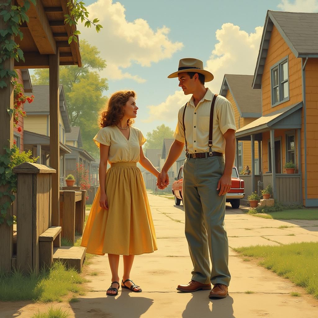 Nostalgic 1940s American Life in Rockwell Style