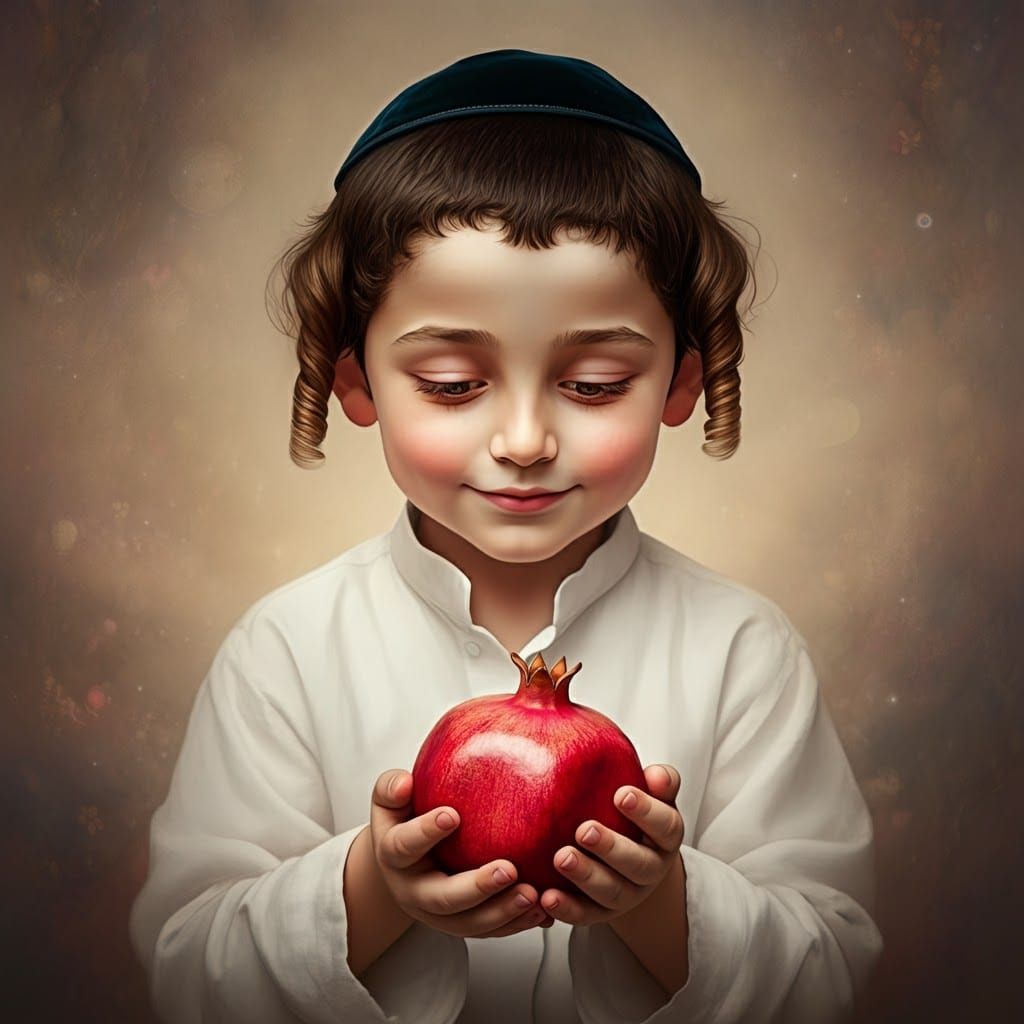 Jewish Boy with Pomegranate in Fantasy Art Style