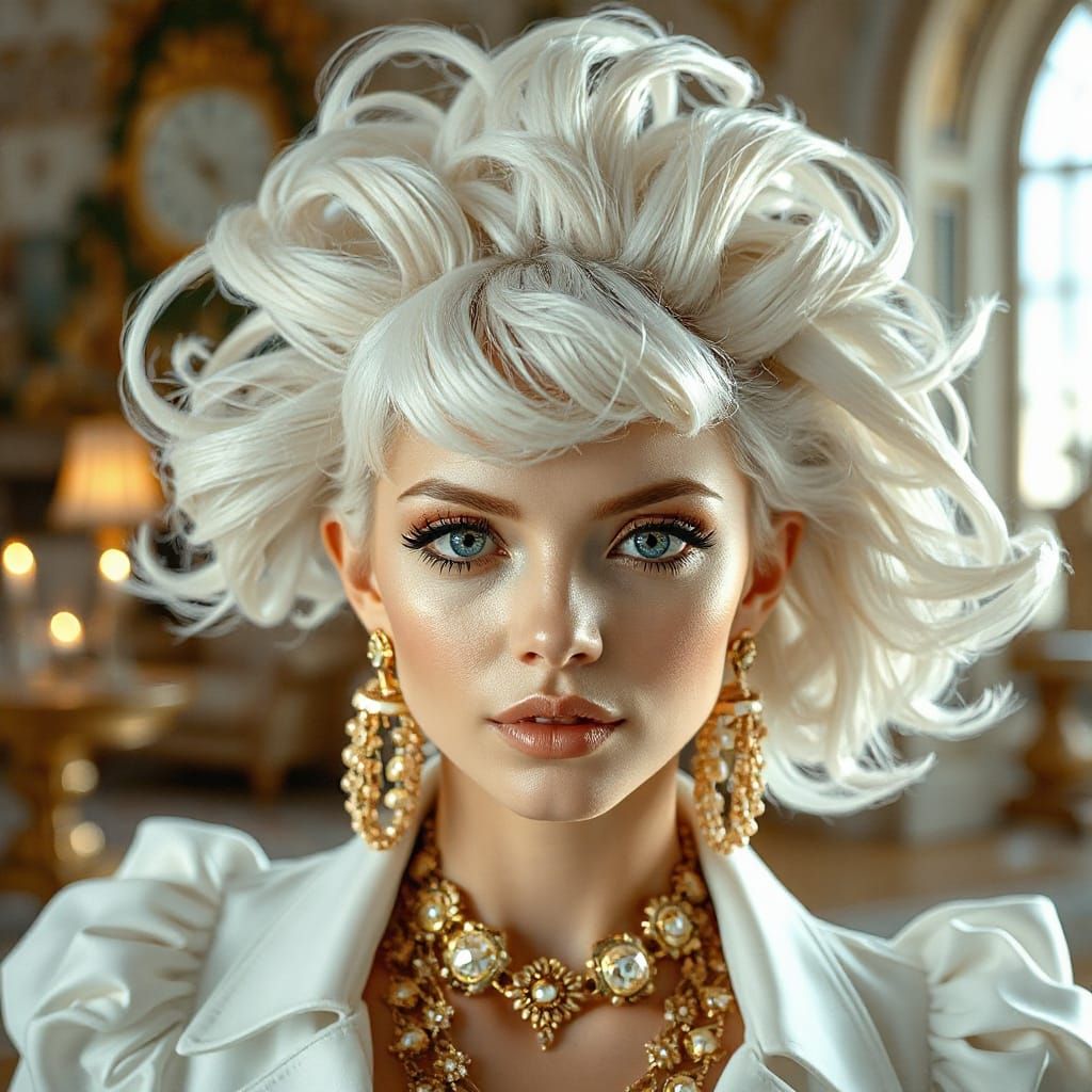 Avant-Garde White Hairstyle: Luxurious 3D Render