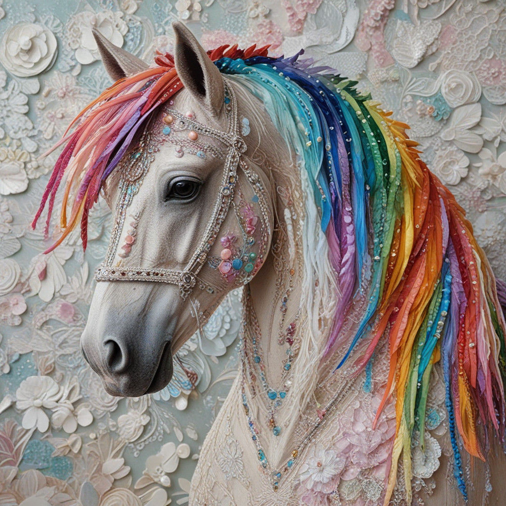 Enchanted Pastel Equine in Whimsical Textile Art