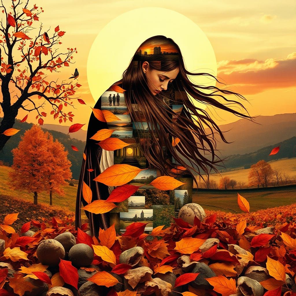 Autumn Paper Collage Art of Glowing Human