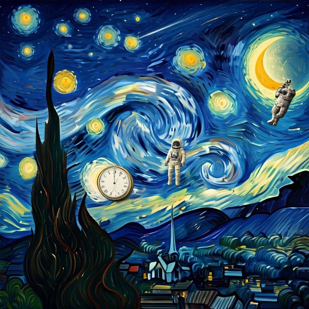 Surreal Starry Night with Floating Objects
