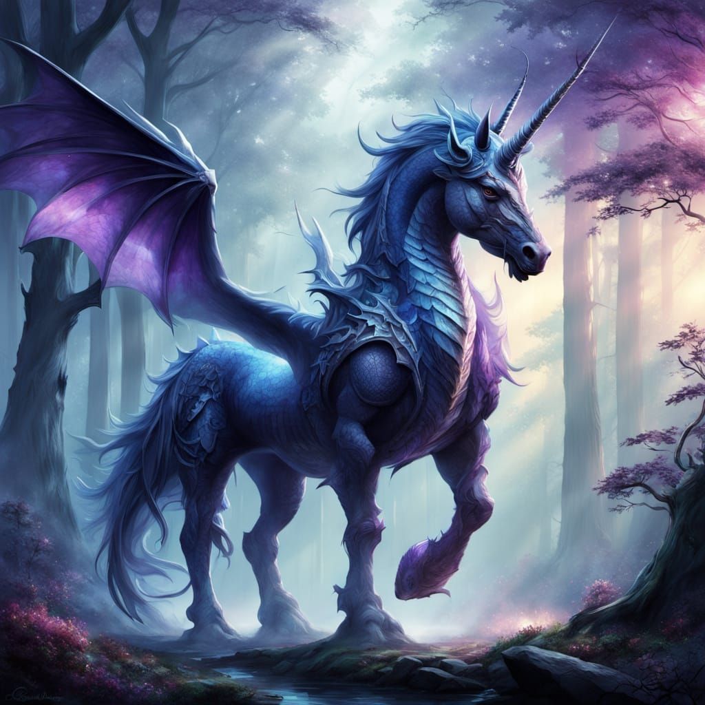 Mythical Unicorns and Dragons Unite in Enchanted Forest