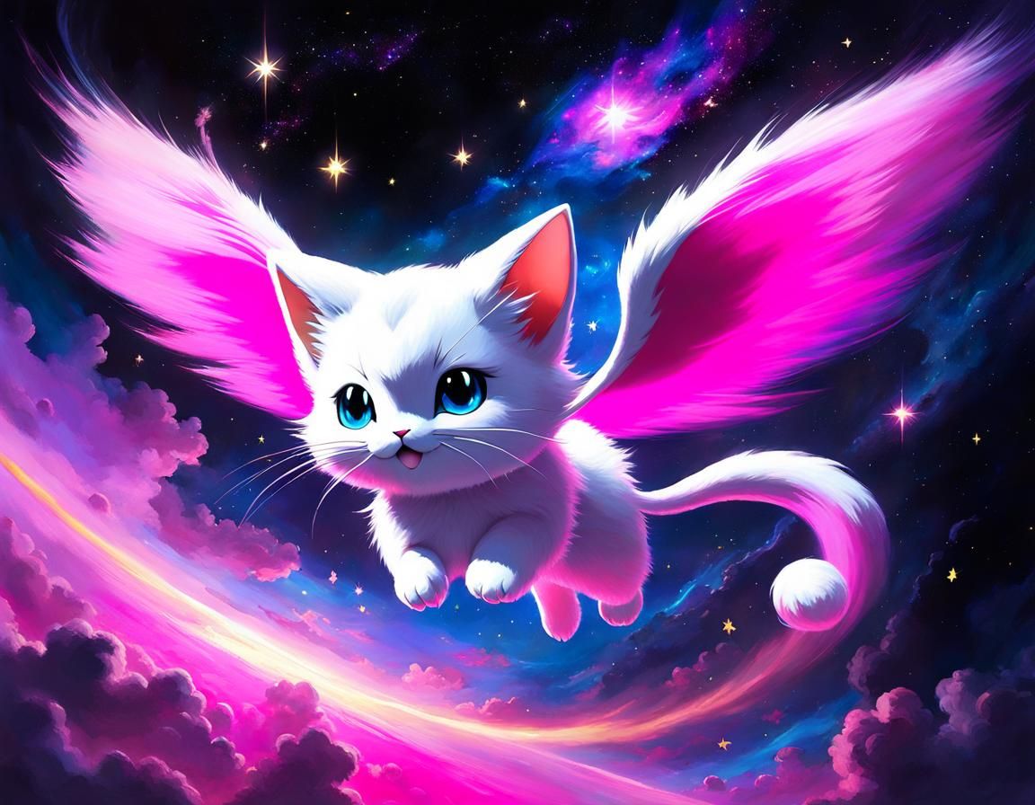 Mew Pokemon Soaring Through Space in Dreamy Art