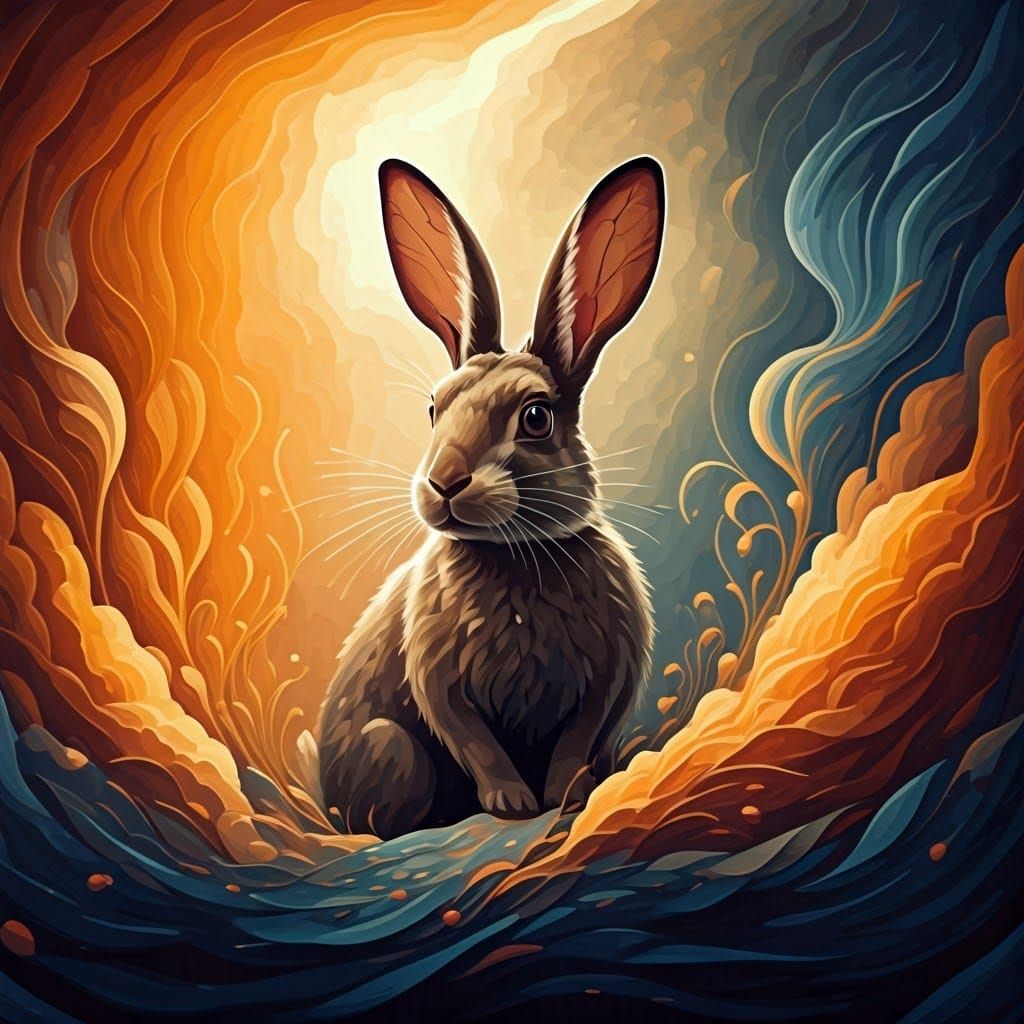 Rabbit in Abstract Expressionist Dreamscape